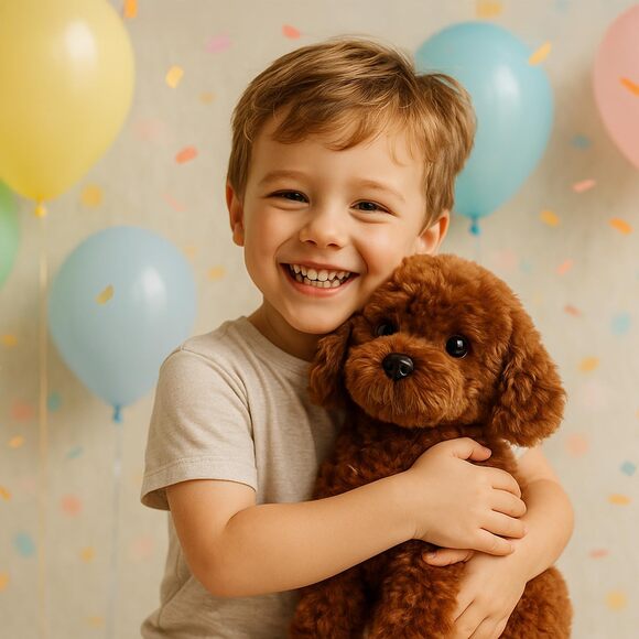 Labradoodle Plush Toy 12 Inch Fluffy Red Poodle Stuffed Dog Puppy Gift for Kids - Picture 6 of 9